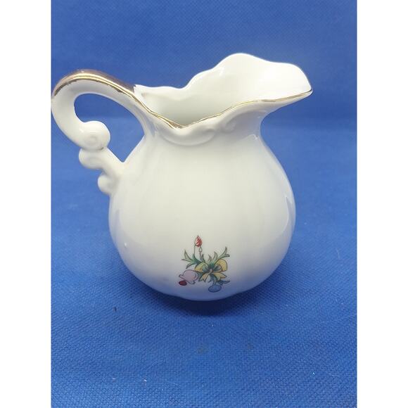 Vintage Christmas Tree Creamer Pitcher Gold Trim Hand Painted Japan - Picture 3 of 10